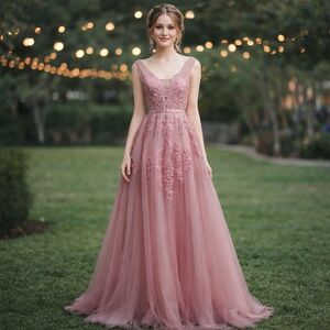 NWT Babyonline Dress Pink Tulle Sequin Appliqué Dress SzM/L Prom Princess Formal